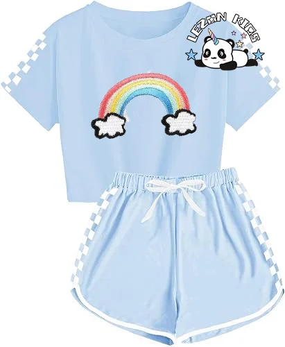 LEZONKIDS - Wholesale Customization Short T-shirt and Shorts Girls Clothing Sets Cute 2 Pcs Girl Clothing Set